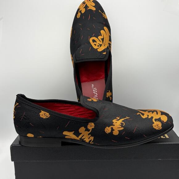 Merlutti Men’s Handmade Smoking Slipper Prom Wedding Shoes Gold Abstract Size 10 - Picture 3 of 16